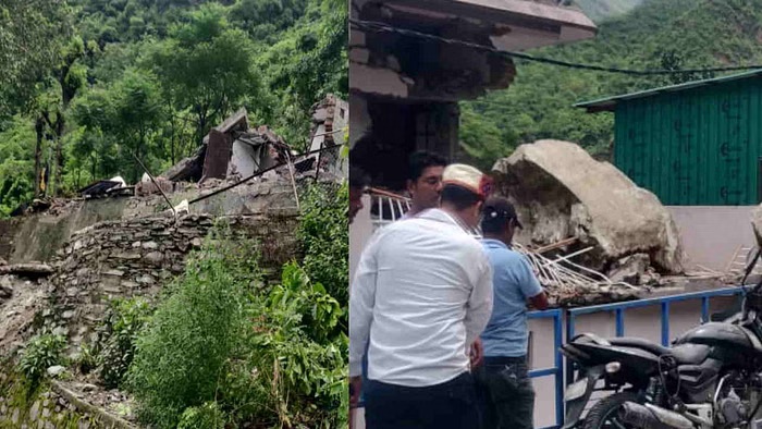 Sudden landslide from Nrusinhagachal mountain